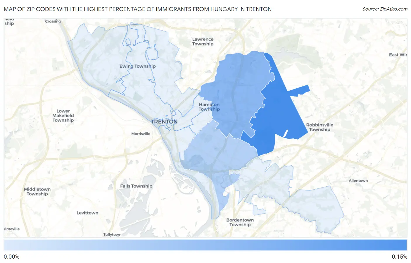 Zip Codes with the Highest Percentage of Immigrants from Hungary in Trenton Map