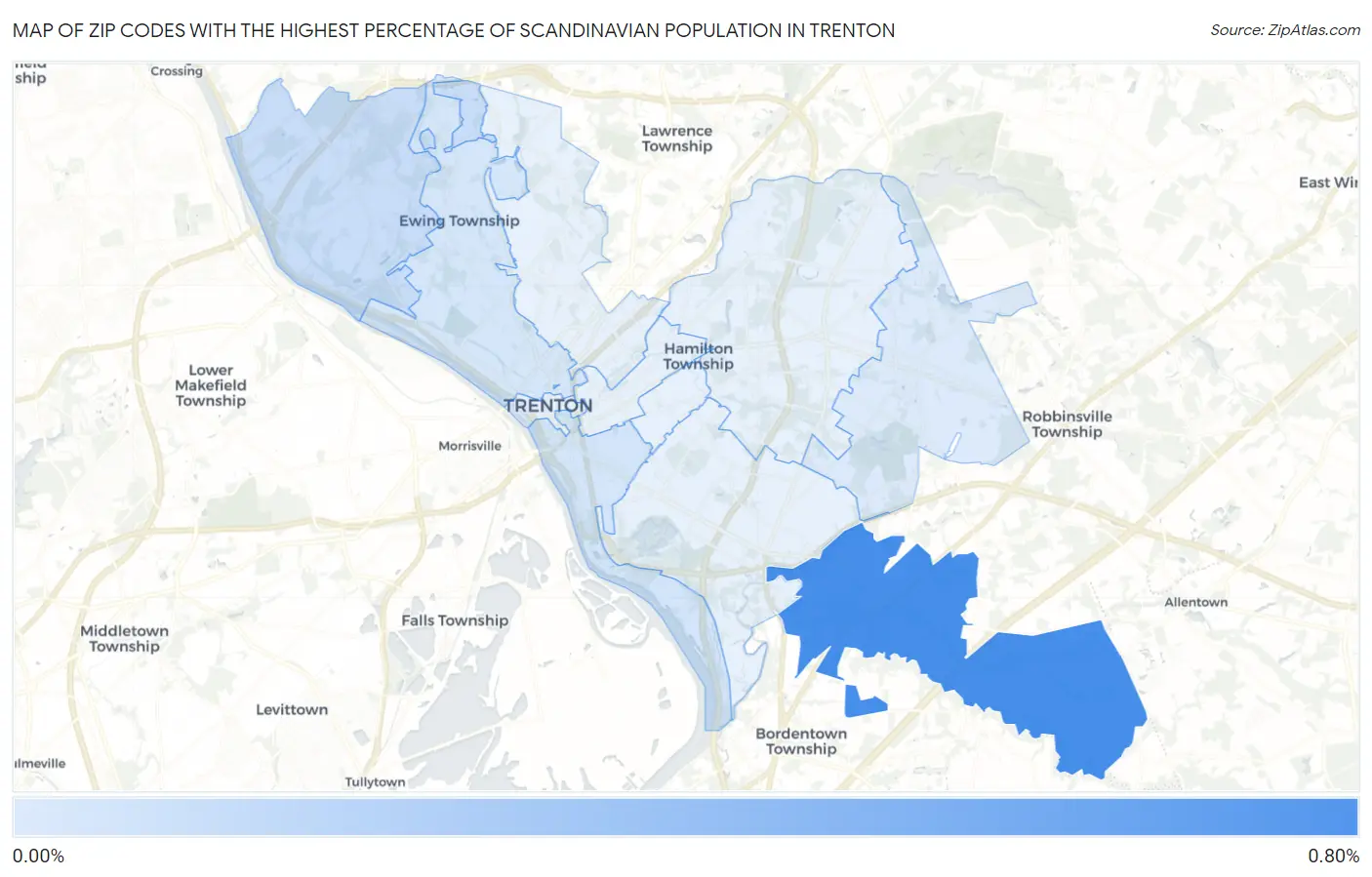 Zip Codes with the Highest Percentage of Scandinavian Population in Trenton Map