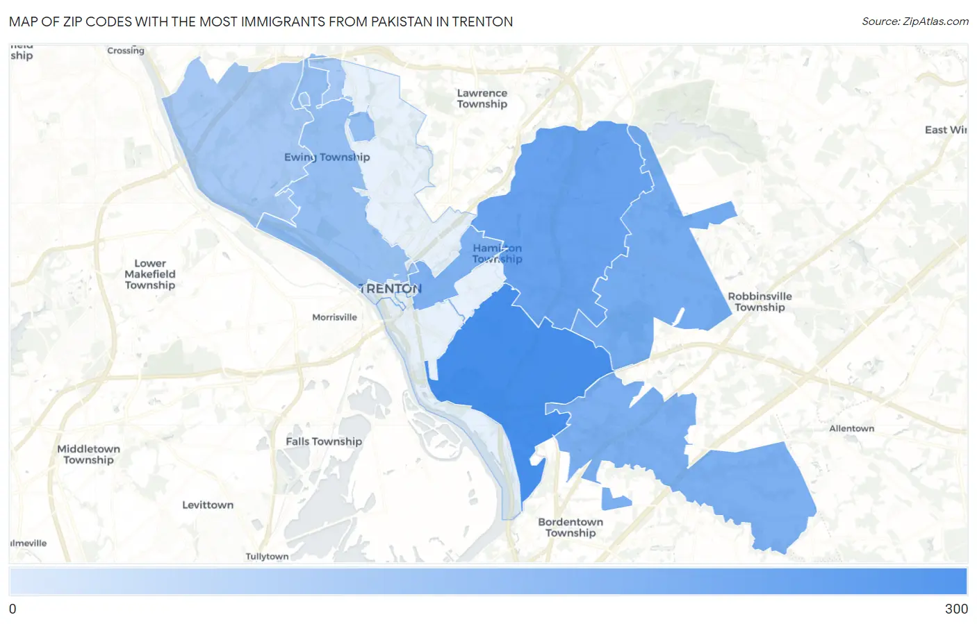 Zip Codes with the Most Immigrants from Pakistan in Trenton Map