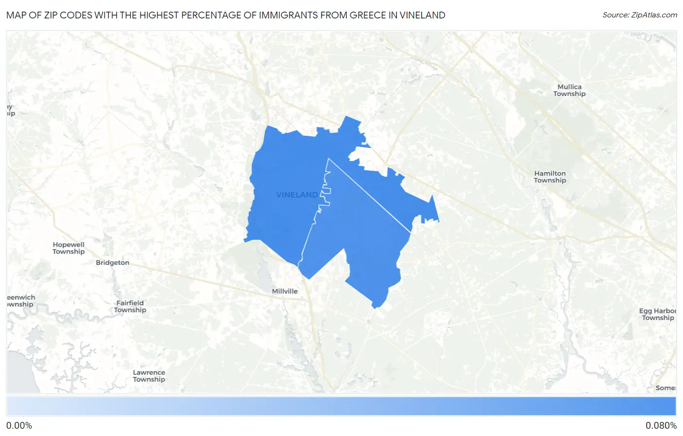 Zip Codes with the Highest Percentage of Immigrants from Greece in Vineland Map