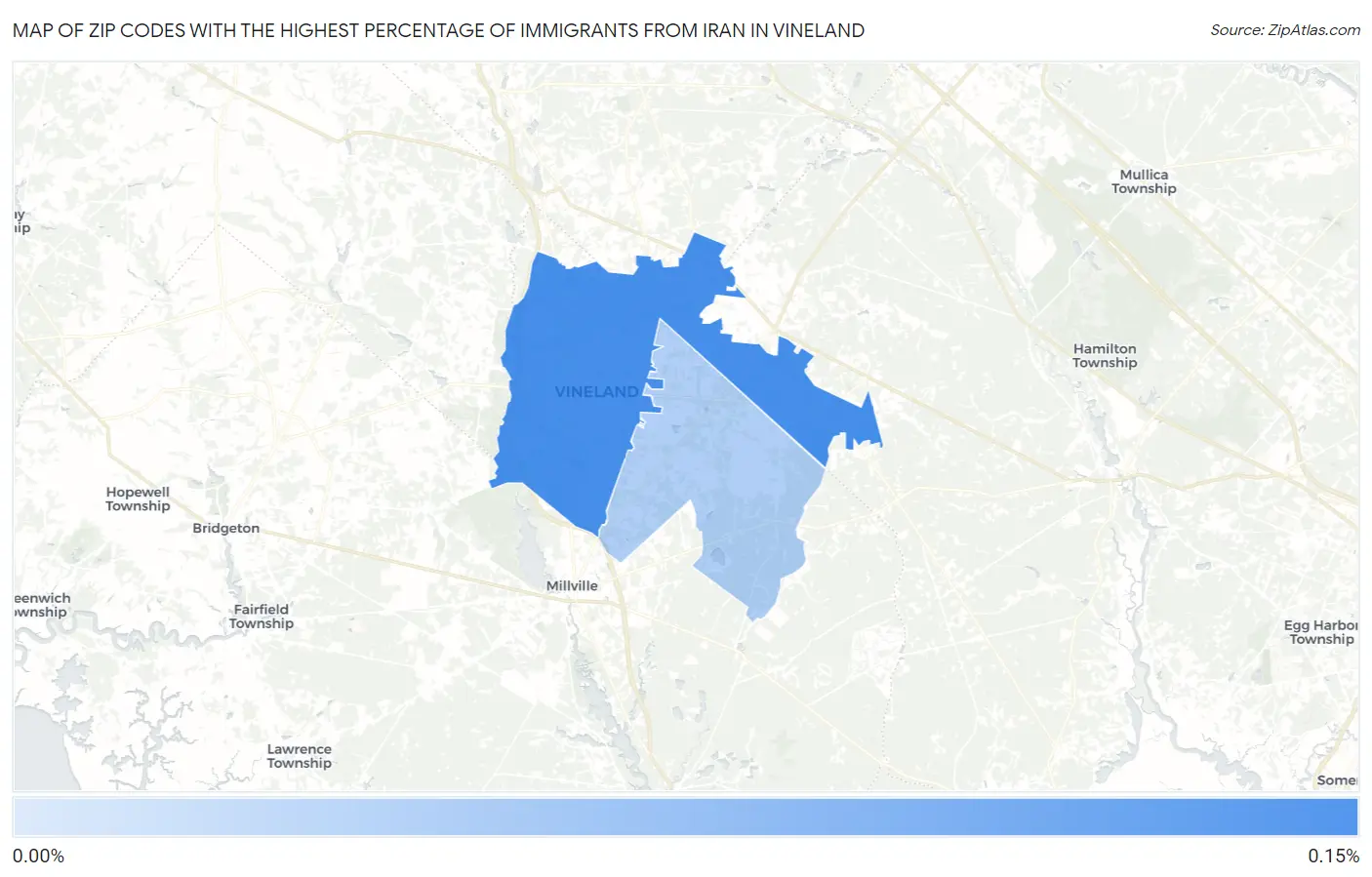 Zip Codes with the Highest Percentage of Immigrants from Iran in Vineland Map