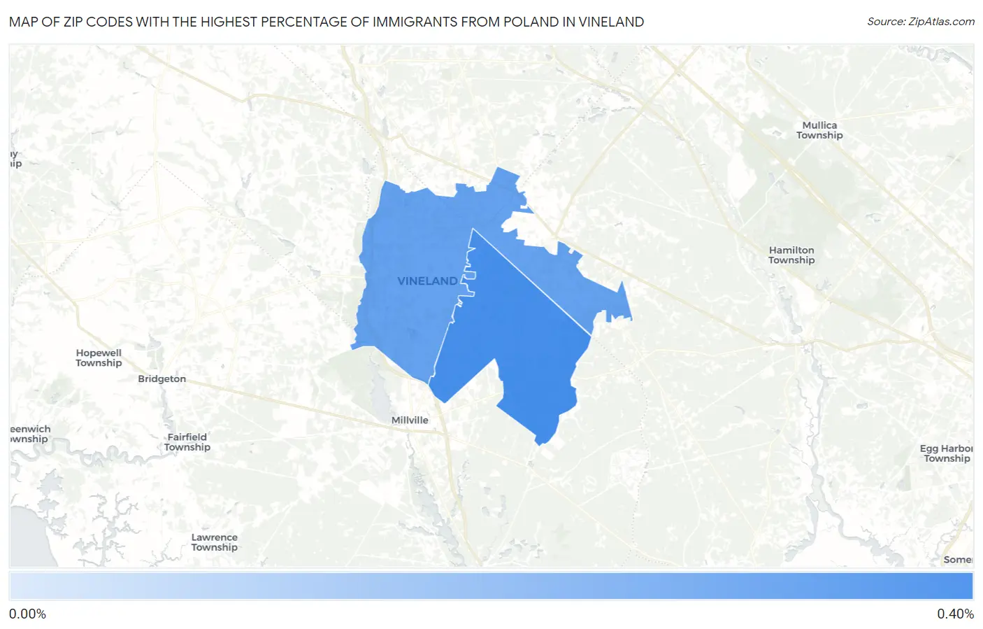 Zip Codes with the Highest Percentage of Immigrants from Poland in Vineland Map