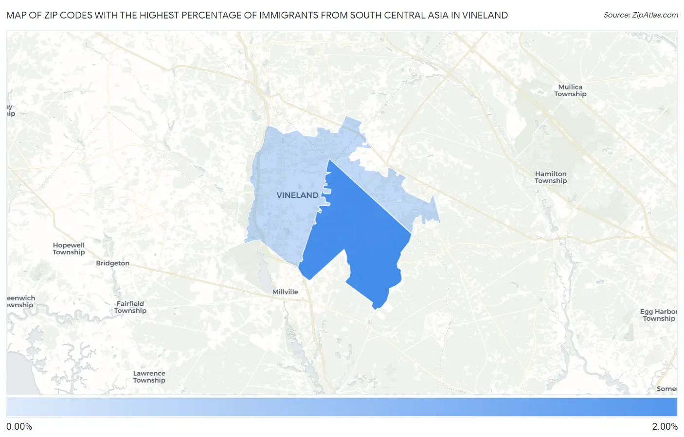 Zip Codes with the Highest Percentage of Immigrants from South Central Asia in Vineland Map