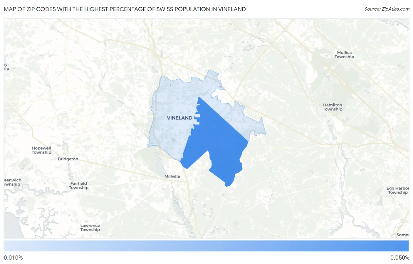 Zip Codes with the Highest Percentage of Swiss Population in Vineland Map