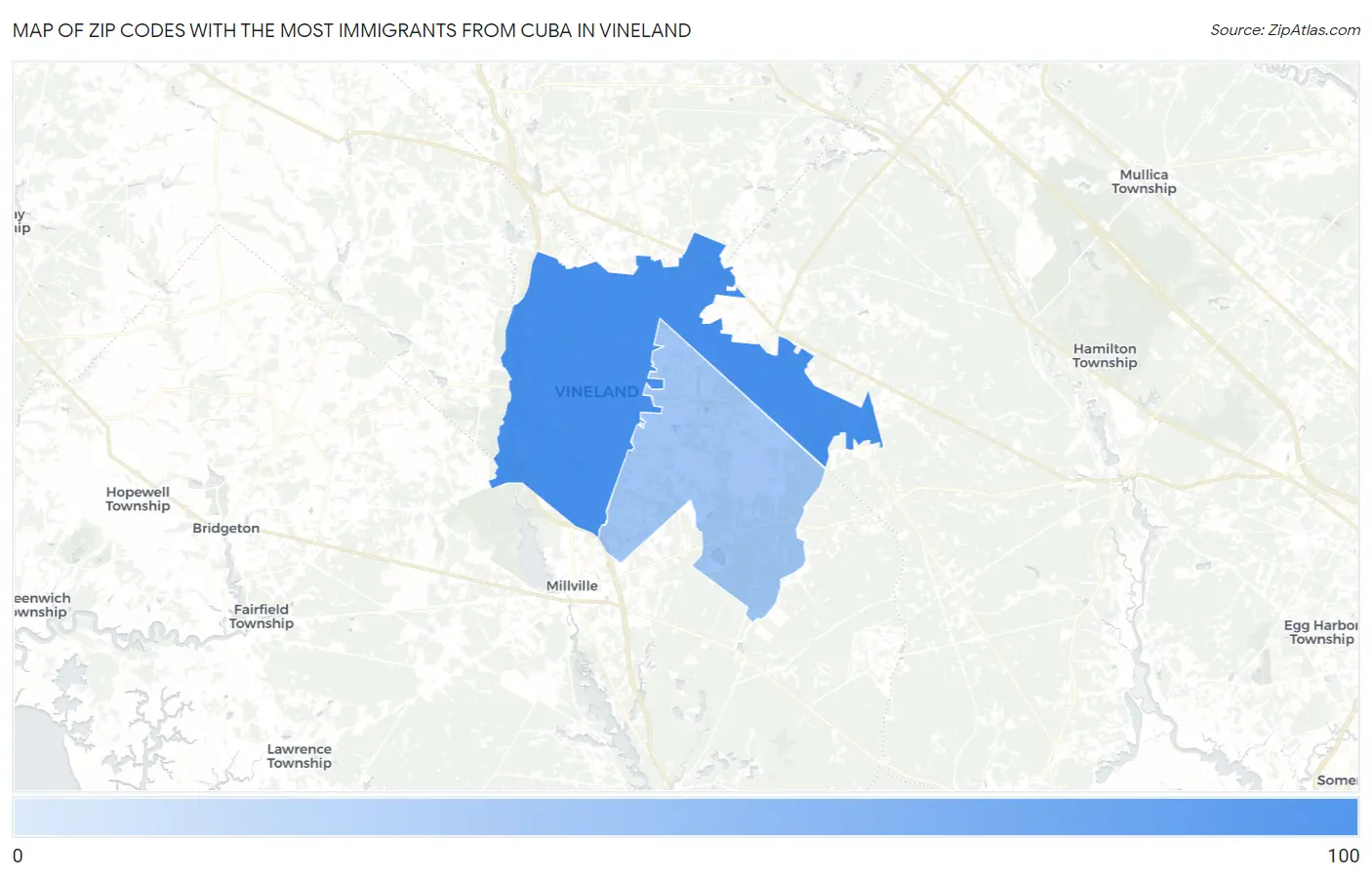 Zip Codes with the Most Immigrants from Cuba in Vineland Map