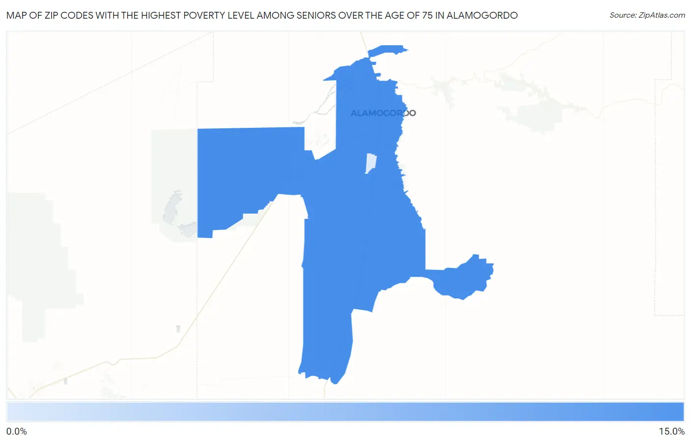 Zip Codes with the Highest Poverty Level Among Seniors Over the Age of 75 in Alamogordo Map