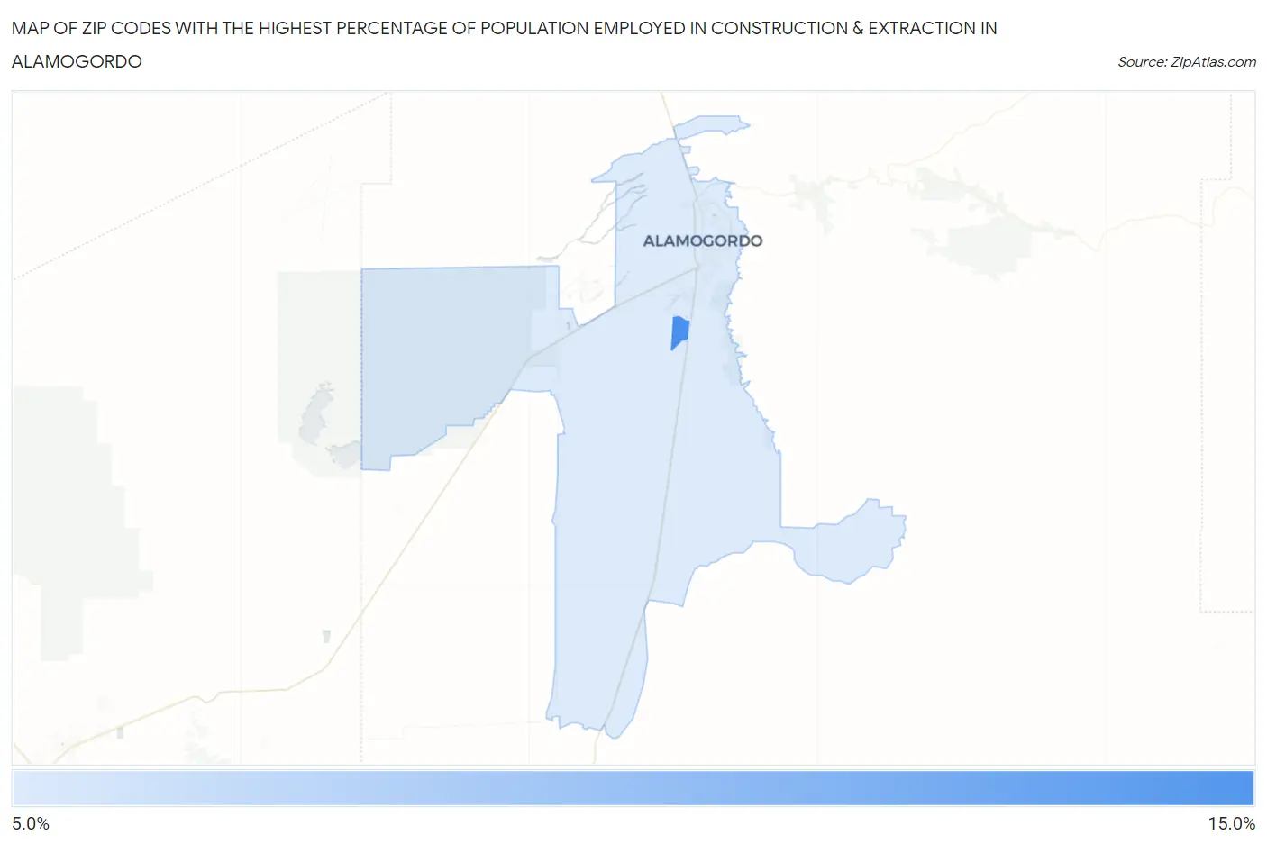 Zip Codes with the Highest Percentage of Population Employed in Construction & Extraction in Alamogordo Map