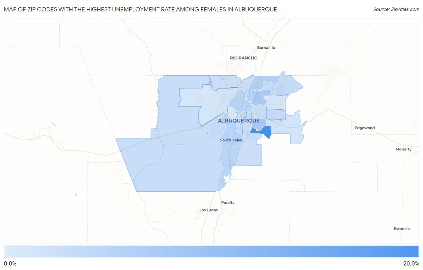 Zip Codes with the Highest Unemployment Rate Among Females in Albuquerque Map
