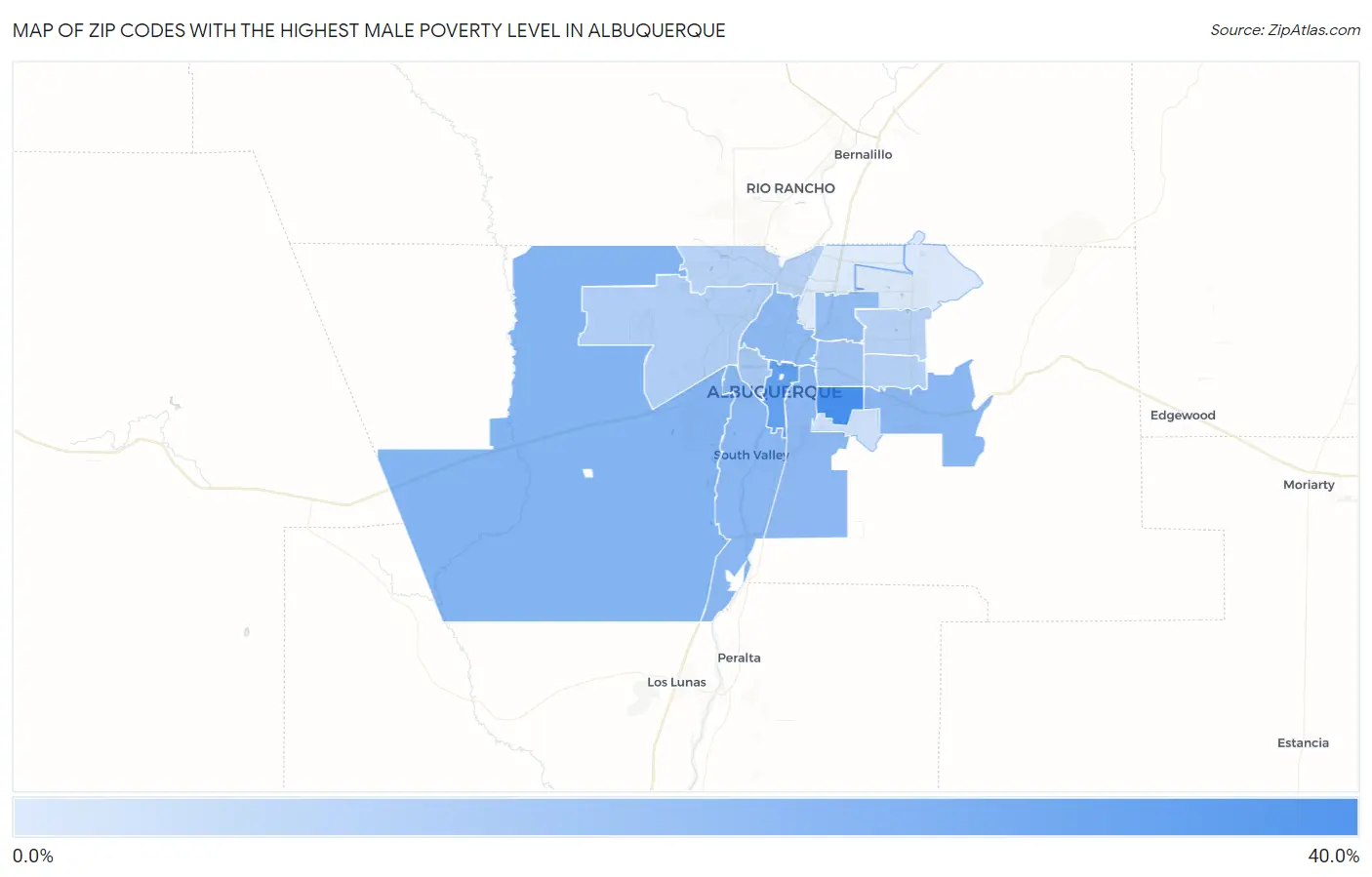 Zip Codes with the Highest Male Poverty Level in Albuquerque Map