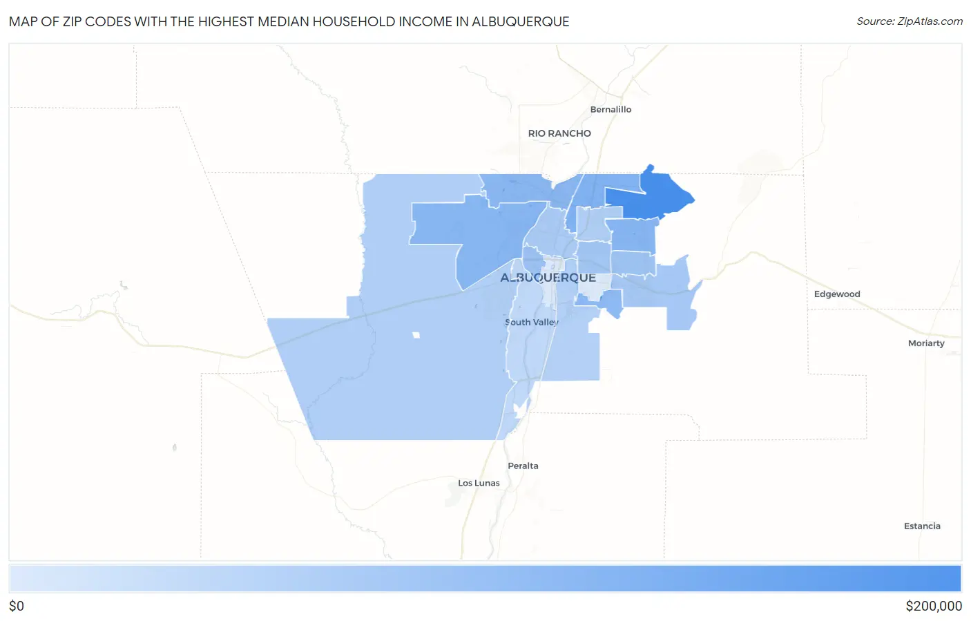 Zip Codes with the Highest Median Household Income in Albuquerque Map