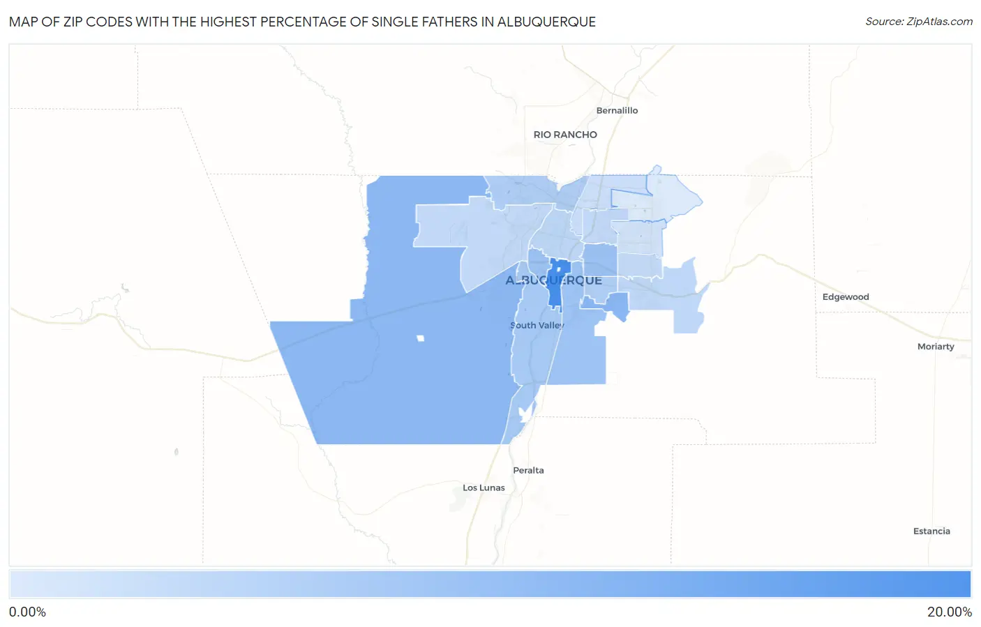 Zip Codes with the Highest Percentage of Single Fathers in Albuquerque Map