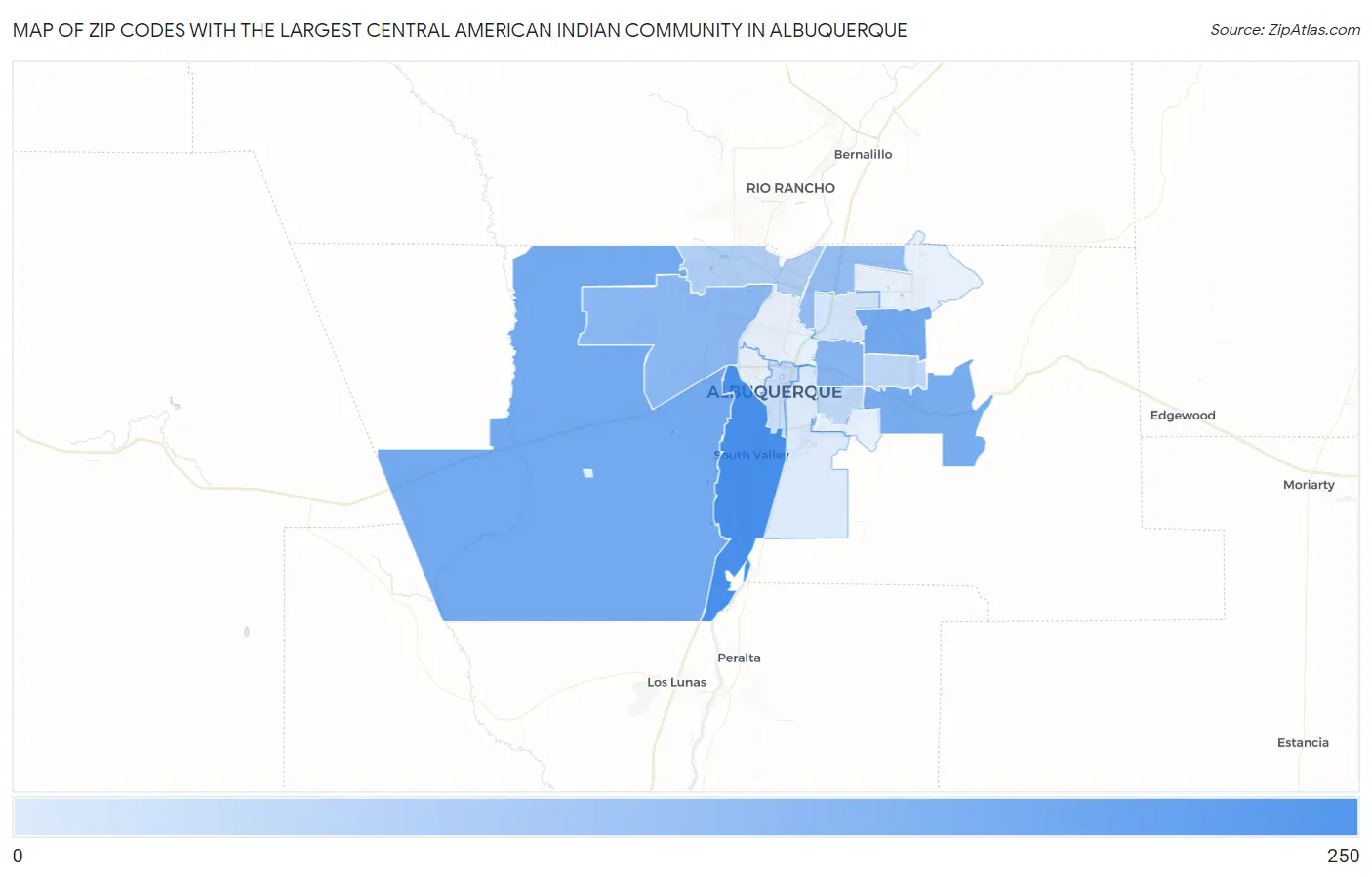Zip Codes with the Largest Central American Indian Community in Albuquerque Map