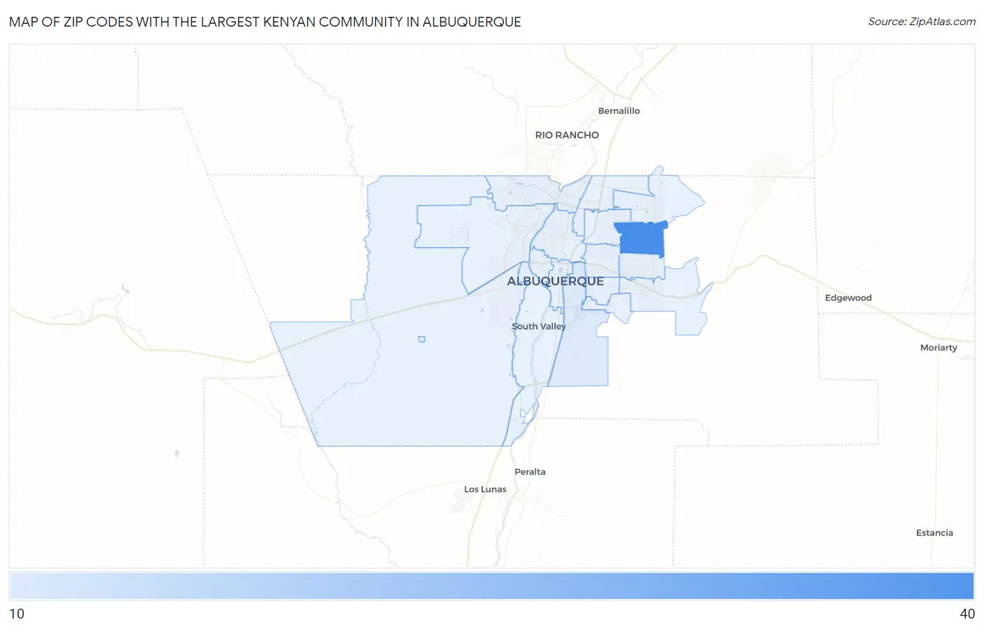 Zip Codes with the Largest Kenyan Community in Albuquerque Map