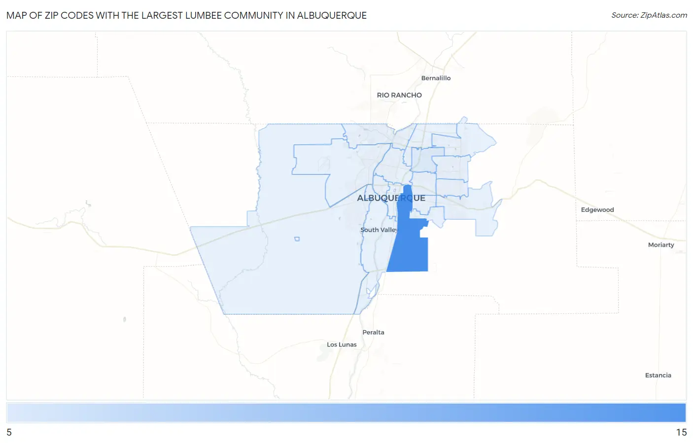 Zip Codes with the Largest Lumbee Community in Albuquerque Map