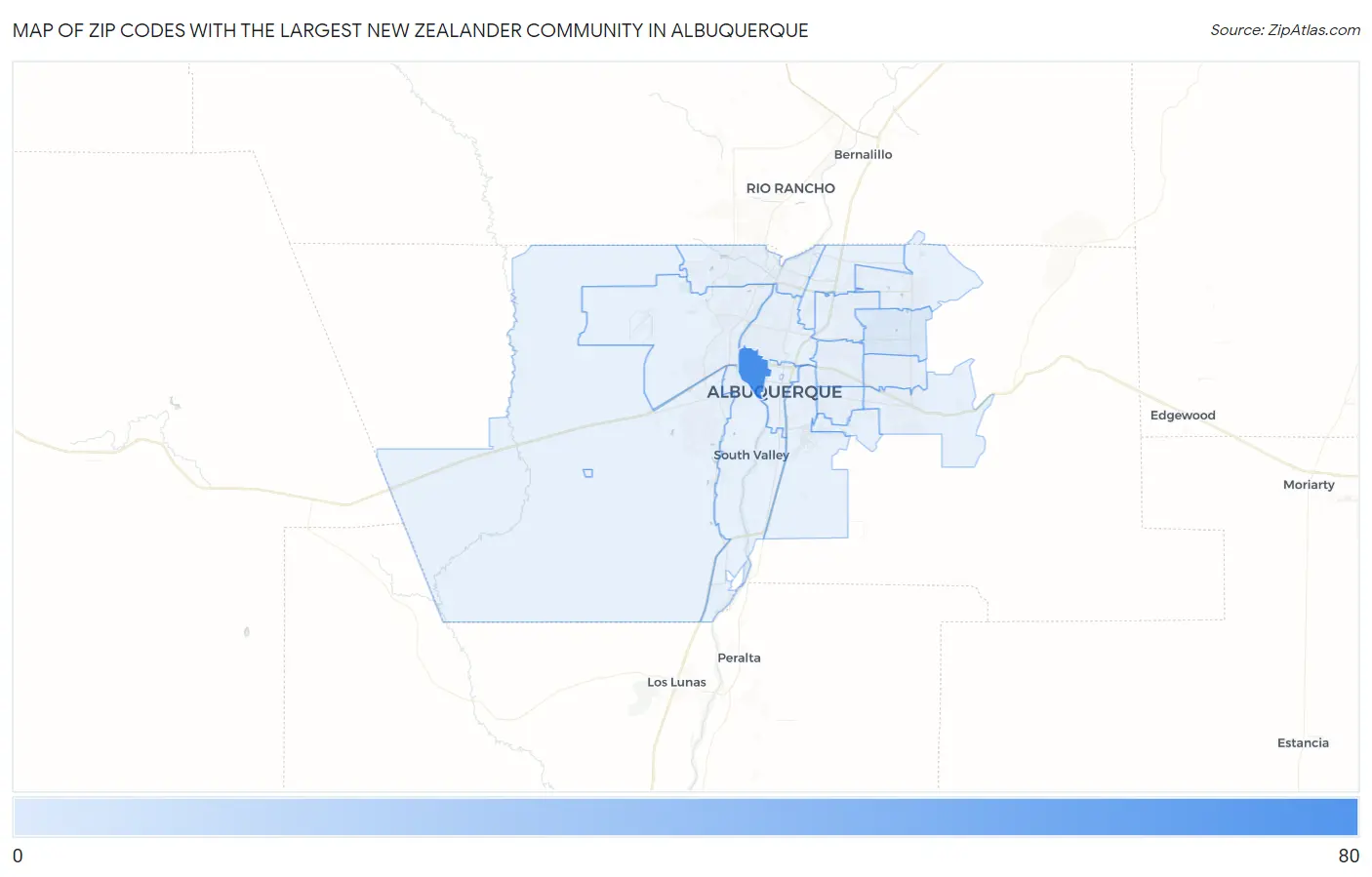 Zip Codes with the Largest New Zealander Community in Albuquerque Map