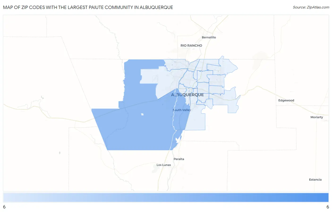 Zip Codes with the Largest Paiute Community in Albuquerque Map
