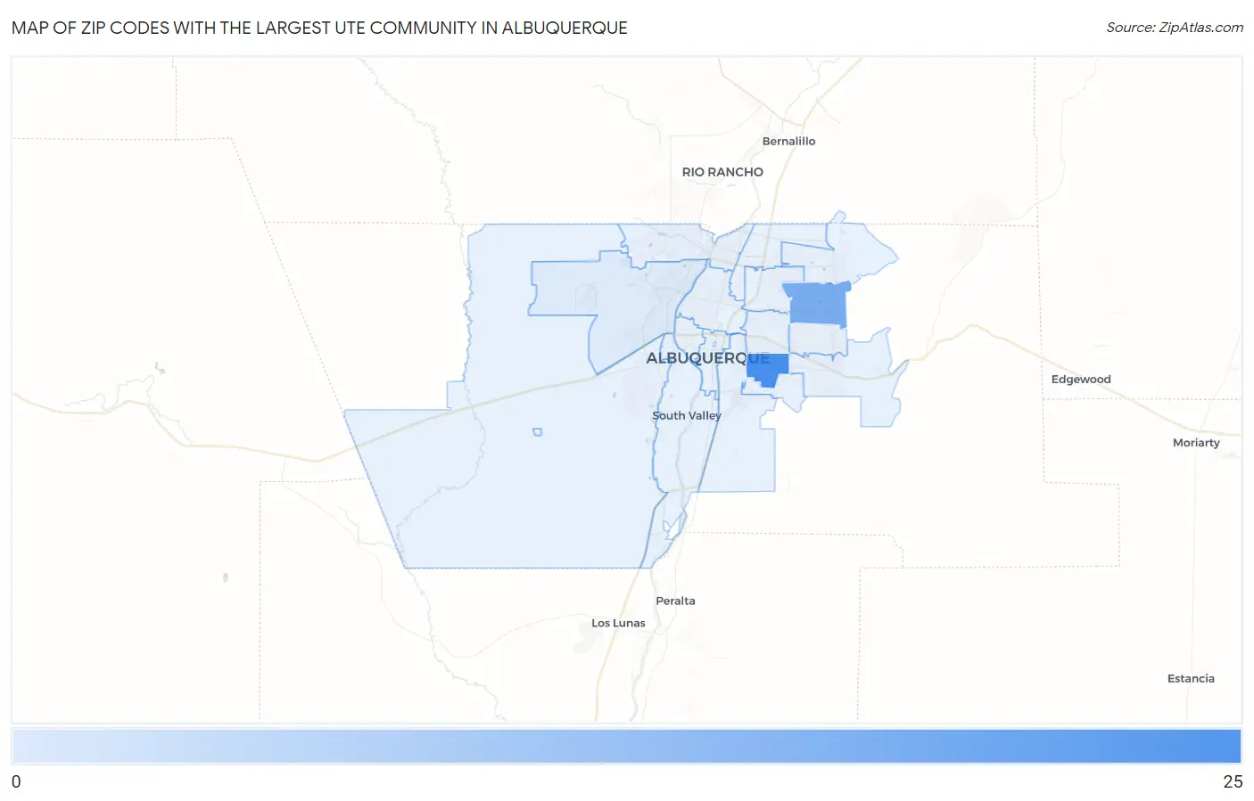 Zip Codes with the Largest Ute Community in Albuquerque Map