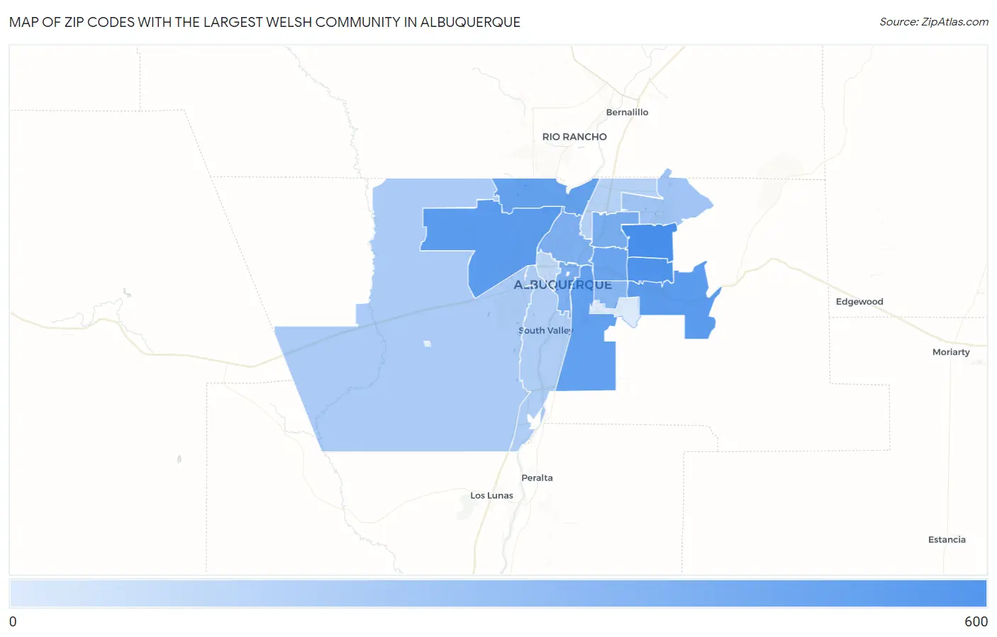 Zip Codes with the Largest Welsh Community in Albuquerque Map