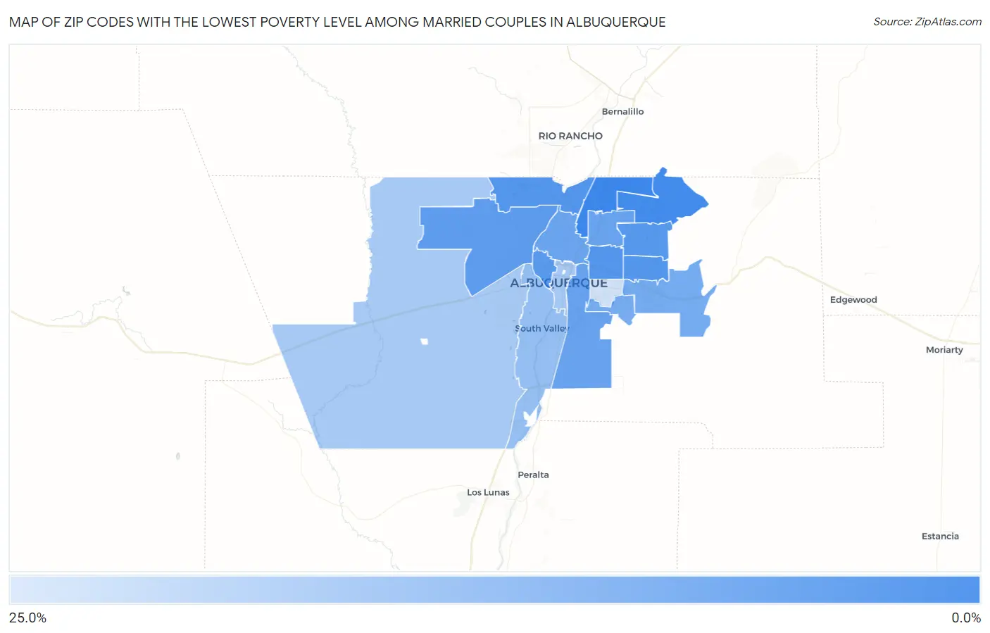 Zip Codes with the Lowest Poverty Level Among Married Couples in Albuquerque Map