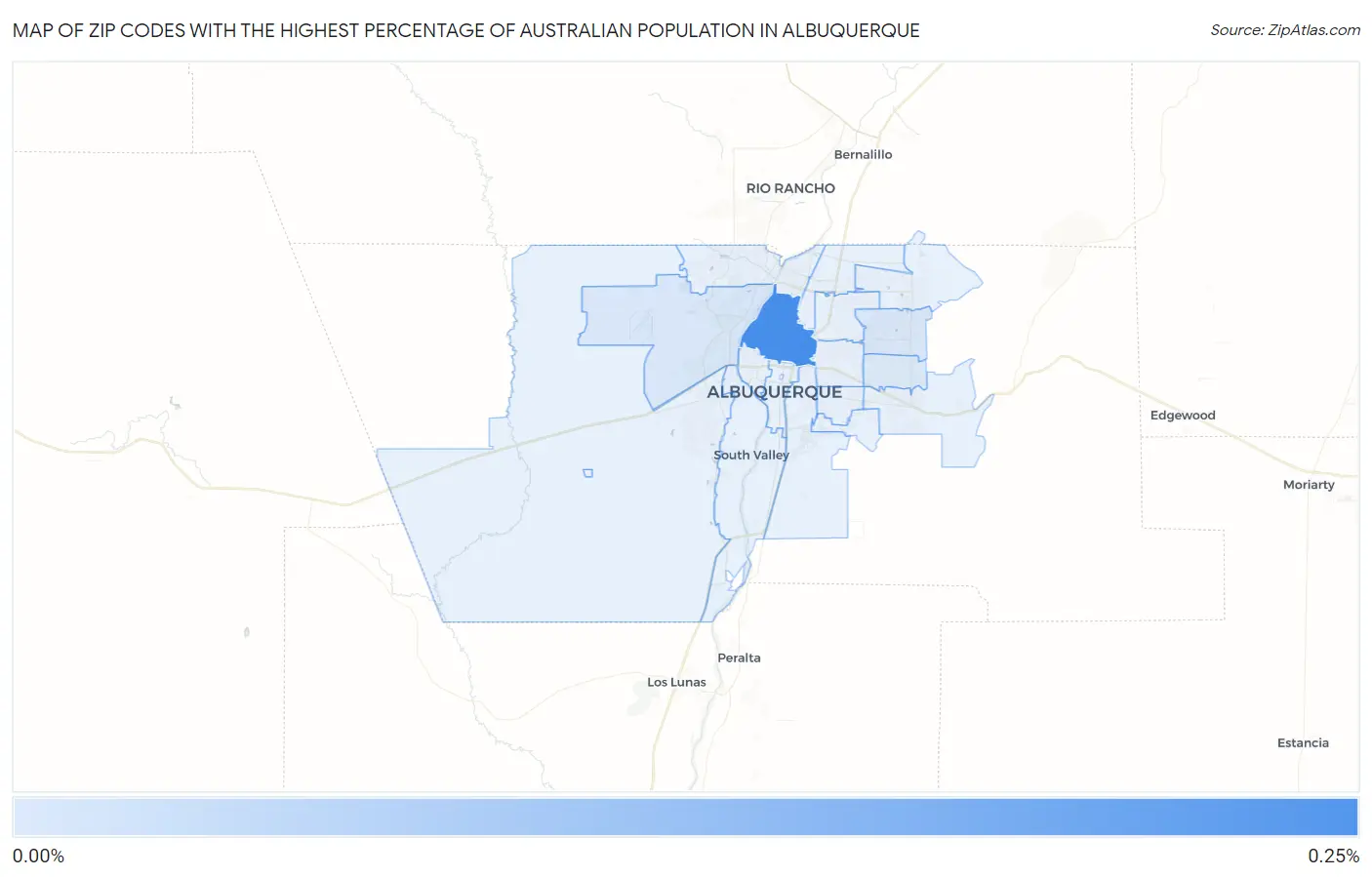 Zip Codes with the Highest Percentage of Australian Population in Albuquerque Map