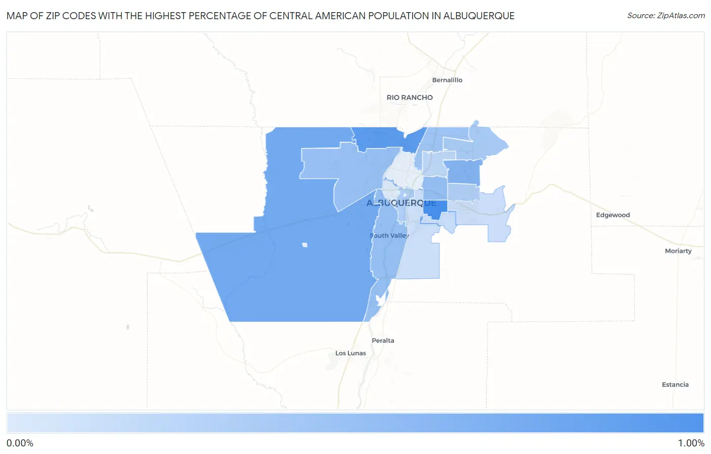 Zip Codes with the Highest Percentage of Central American Population in Albuquerque Map