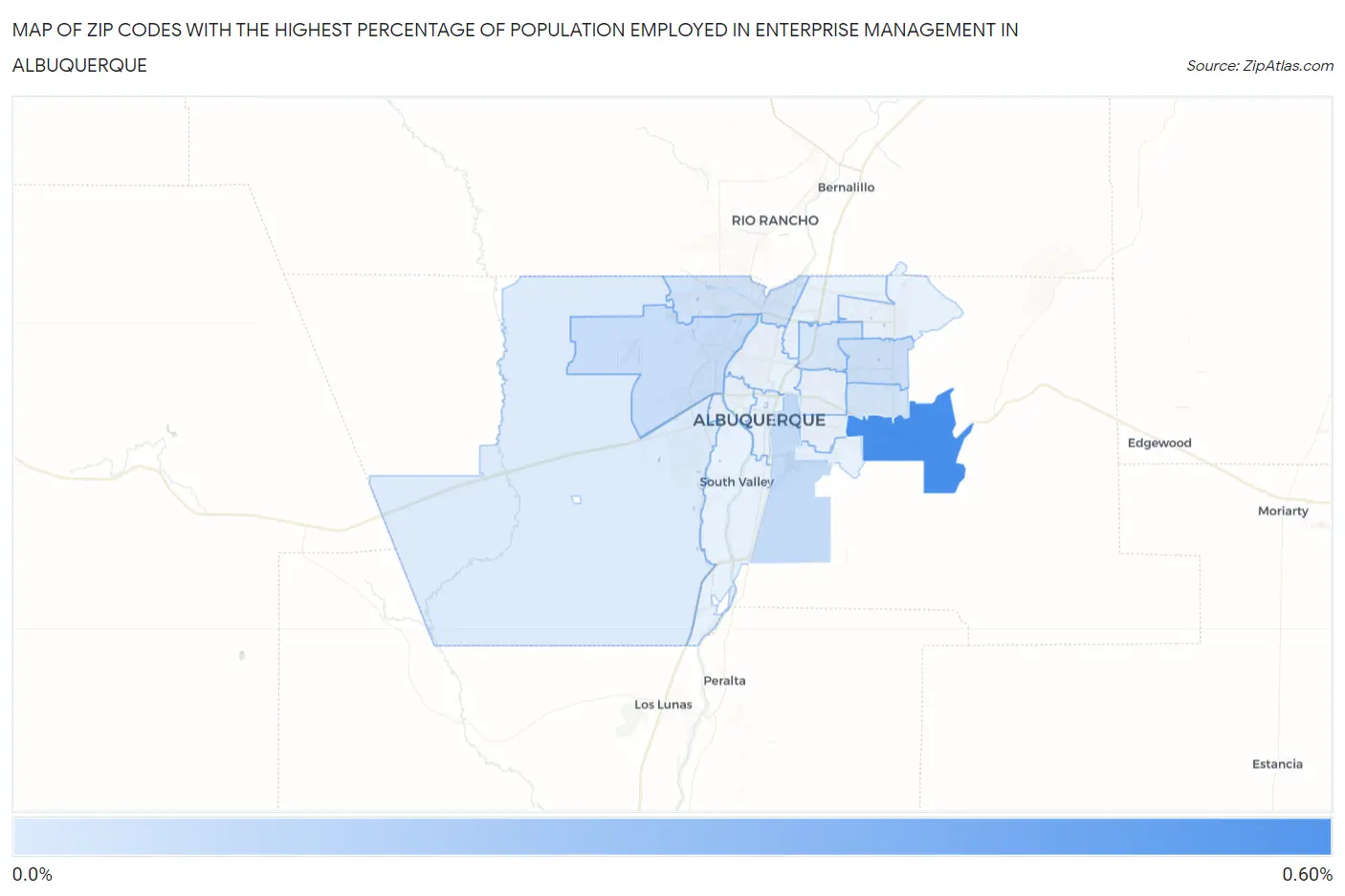 Zip Codes with the Highest Percentage of Population Employed in Enterprise Management in Albuquerque Map
