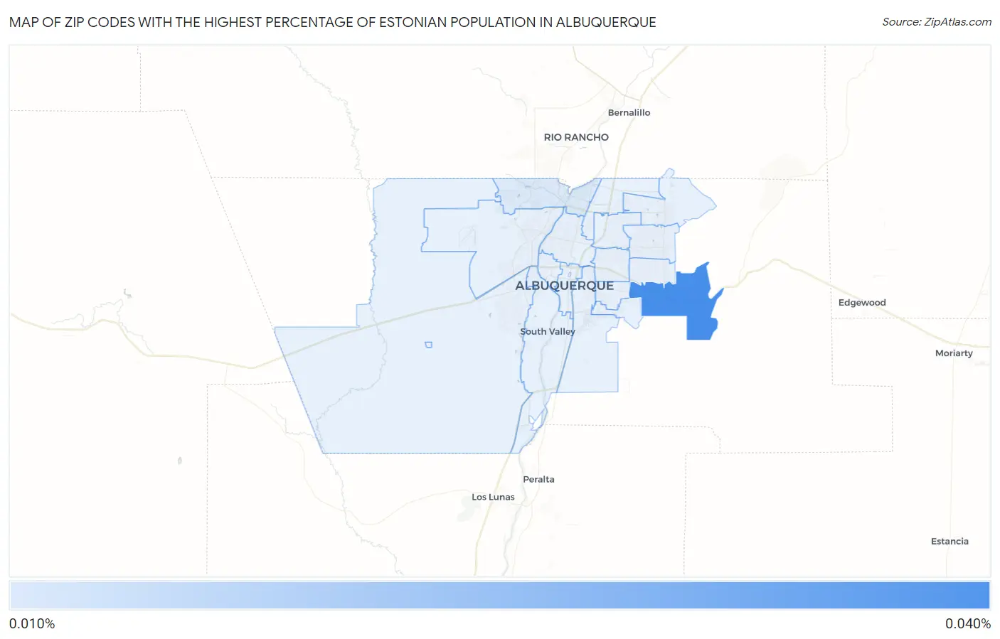 Zip Codes with the Highest Percentage of Estonian Population in Albuquerque Map