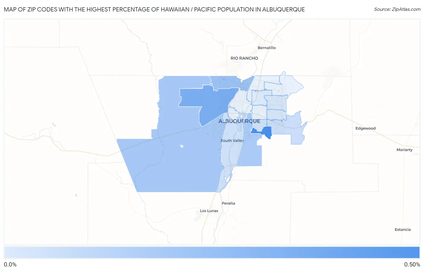 Zip Codes with the Highest Percentage of Hawaiian / Pacific Population in Albuquerque Map