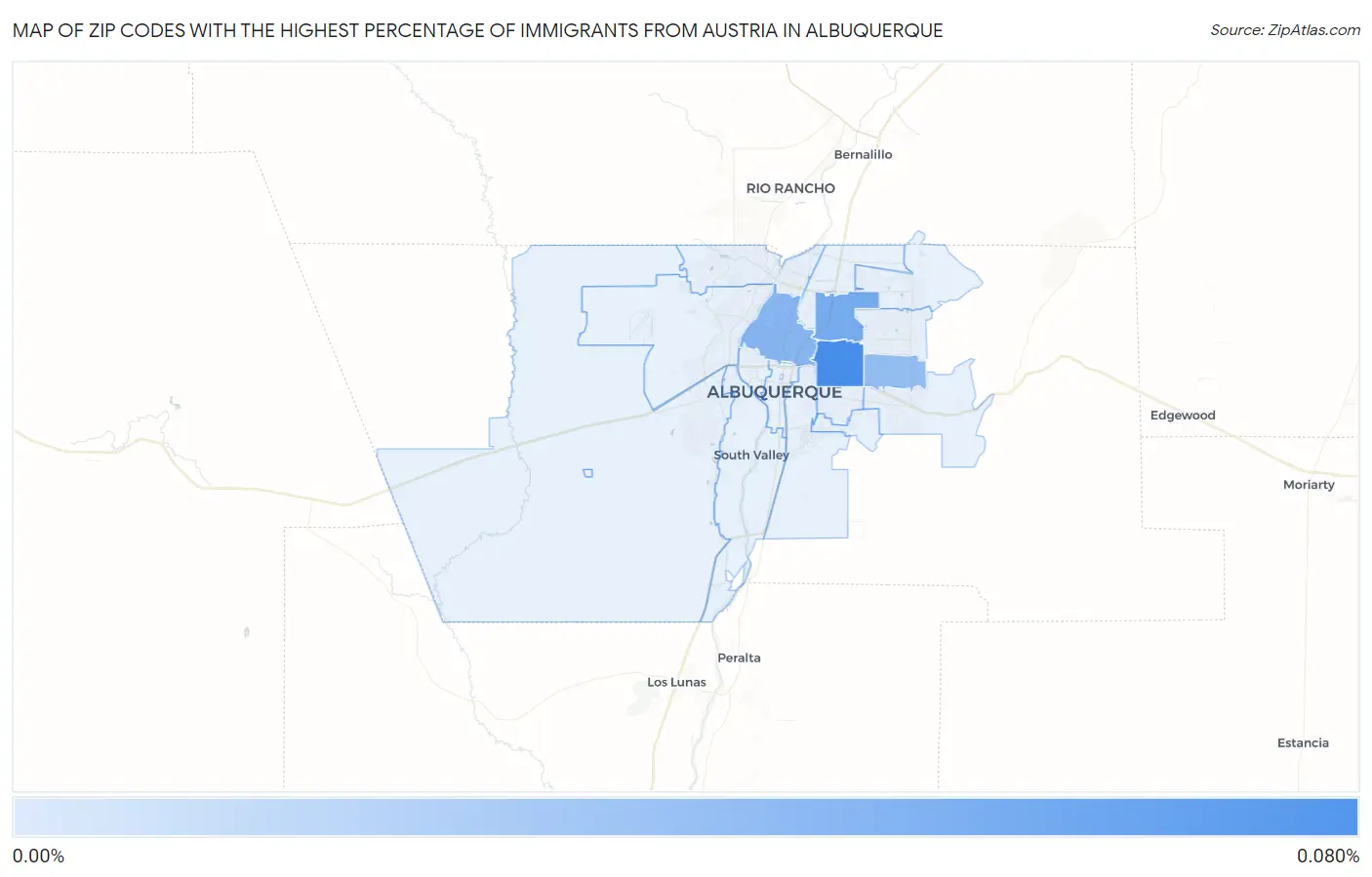 Zip Codes with the Highest Percentage of Immigrants from Austria in Albuquerque Map