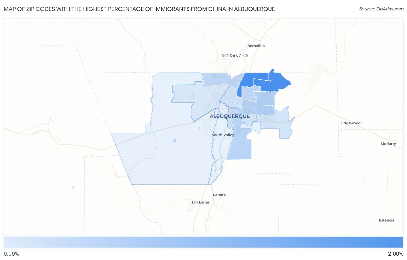 Zip Codes with the Highest Percentage of Immigrants from China in Albuquerque Map