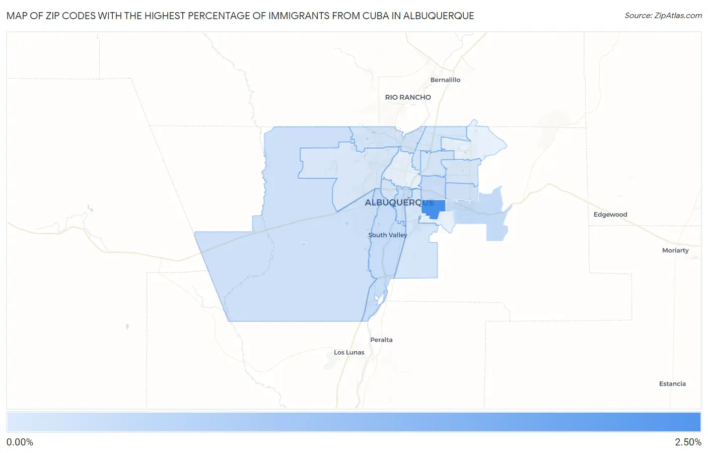 Zip Codes with the Highest Percentage of Immigrants from Cuba in Albuquerque Map