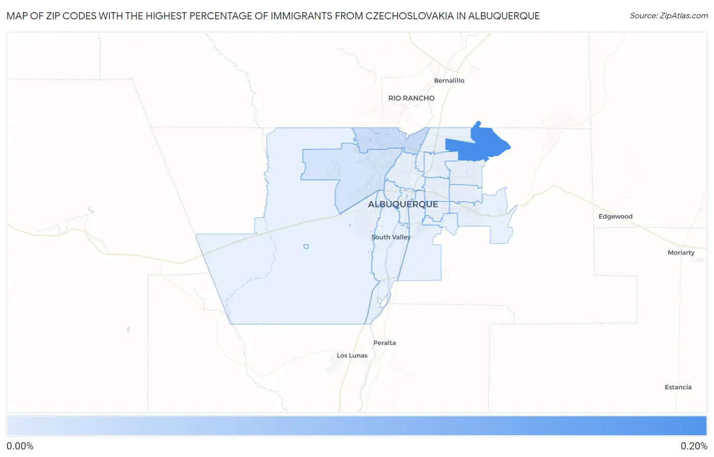 Zip Codes with the Highest Percentage of Immigrants from Czechoslovakia in Albuquerque Map