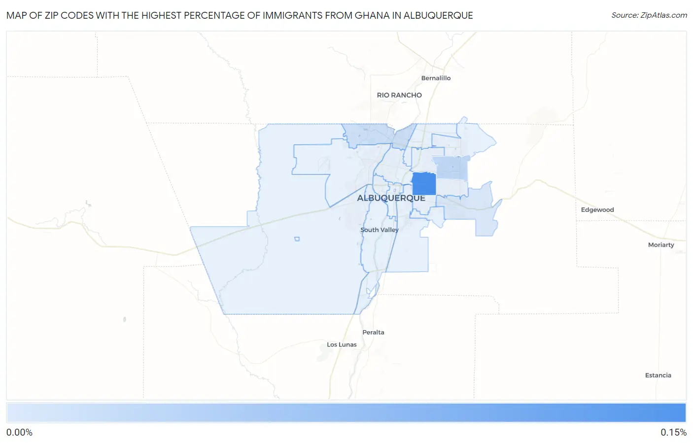 Zip Codes with the Highest Percentage of Immigrants from Ghana in Albuquerque Map