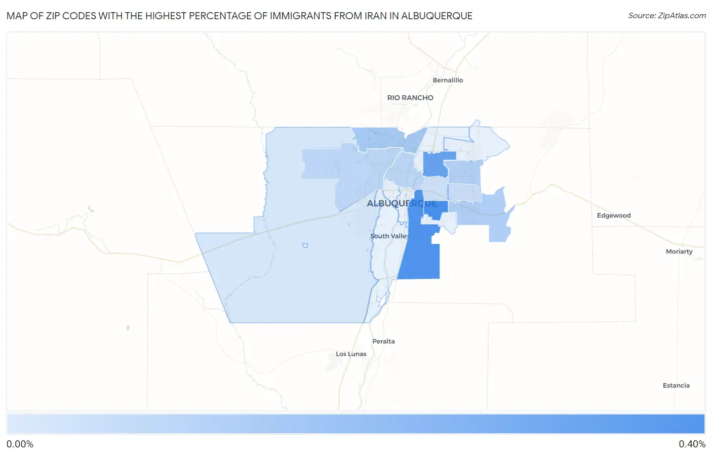 Zip Codes with the Highest Percentage of Immigrants from Iran in Albuquerque Map