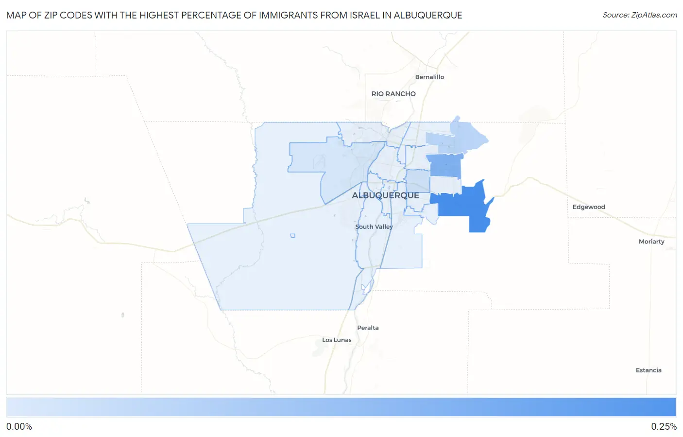 Zip Codes with the Highest Percentage of Immigrants from Israel in Albuquerque Map