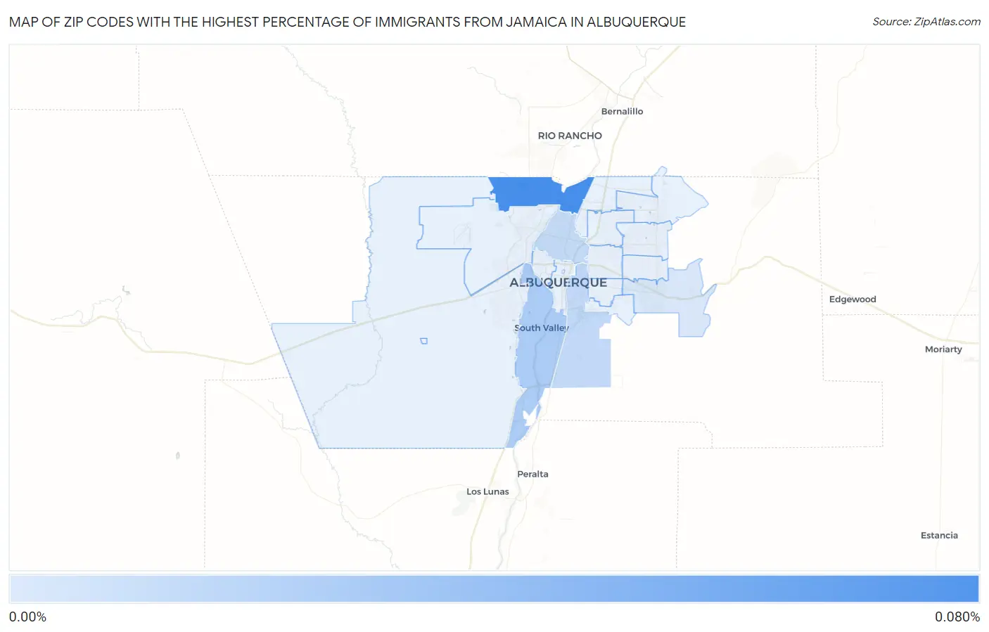 Zip Codes with the Highest Percentage of Immigrants from Jamaica in Albuquerque Map