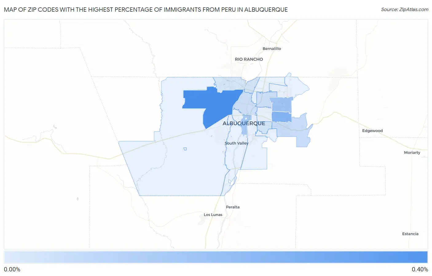 Zip Codes with the Highest Percentage of Immigrants from Peru in Albuquerque Map