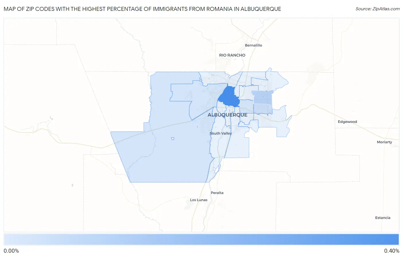 Zip Codes with the Highest Percentage of Immigrants from Romania in Albuquerque Map