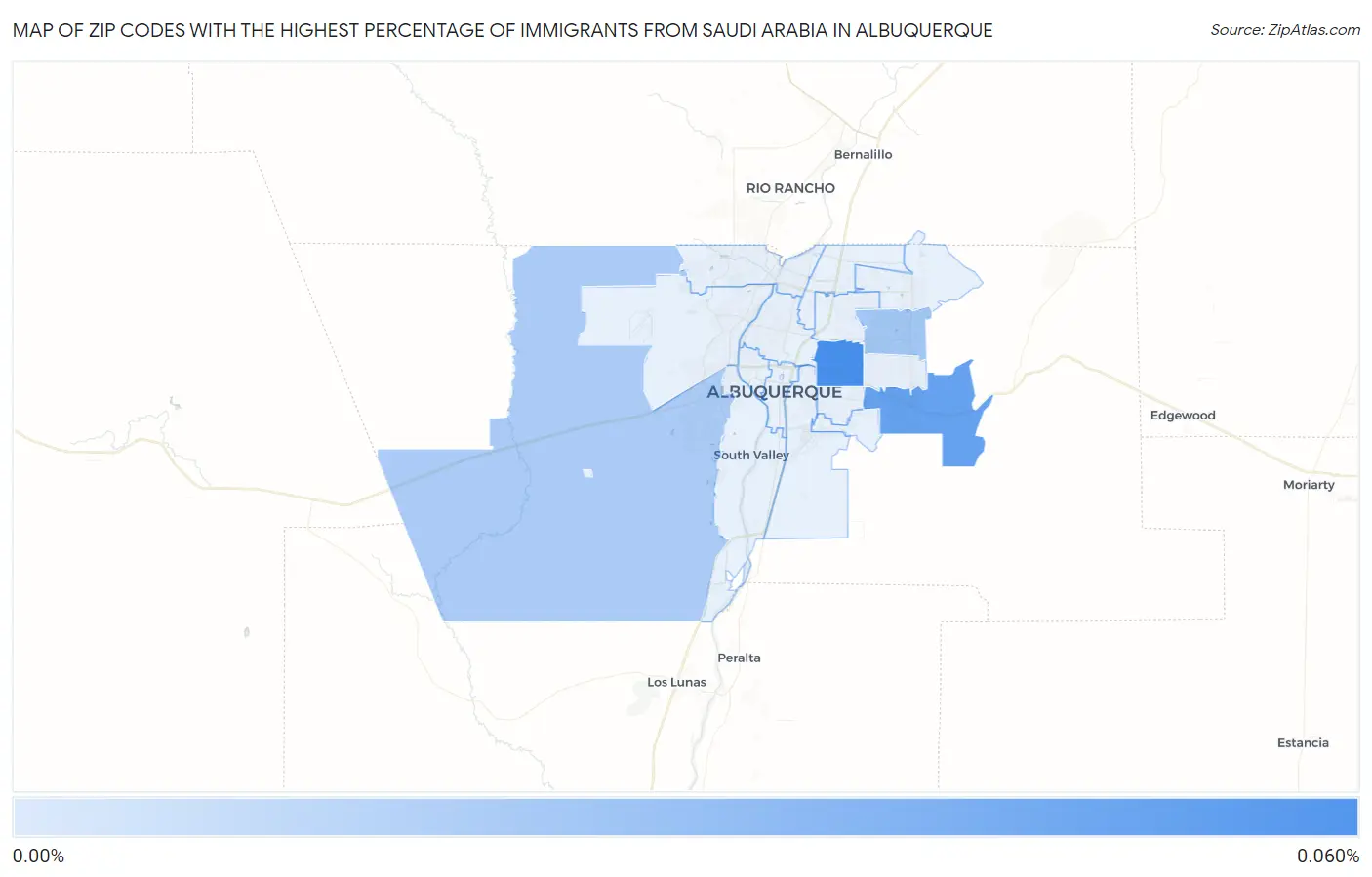 Zip Codes with the Highest Percentage of Immigrants from Saudi Arabia in Albuquerque Map