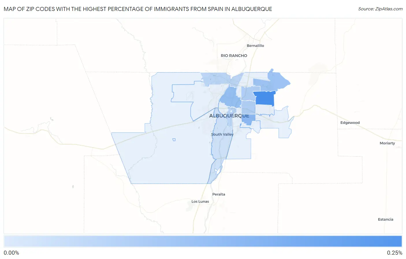 Zip Codes with the Highest Percentage of Immigrants from Spain in Albuquerque Map