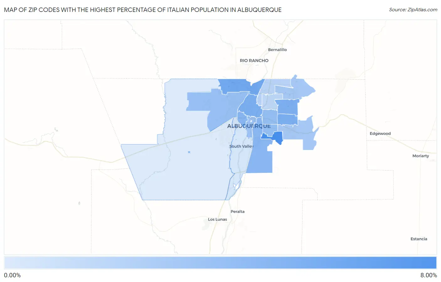 Zip Codes with the Highest Percentage of Italian Population in Albuquerque Map