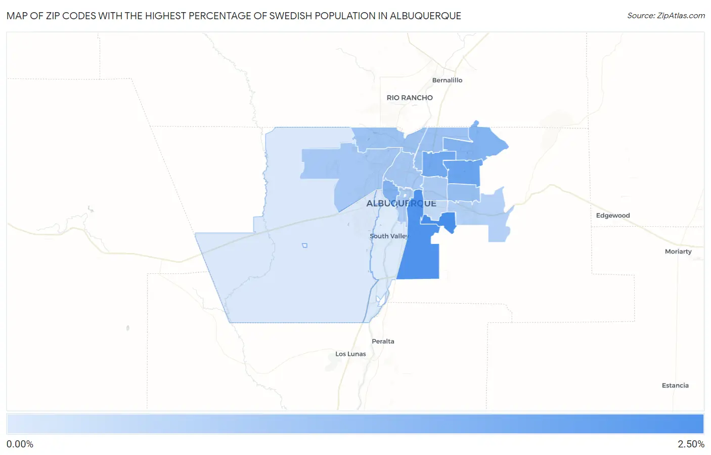 Zip Codes with the Highest Percentage of Swedish Population in Albuquerque Map