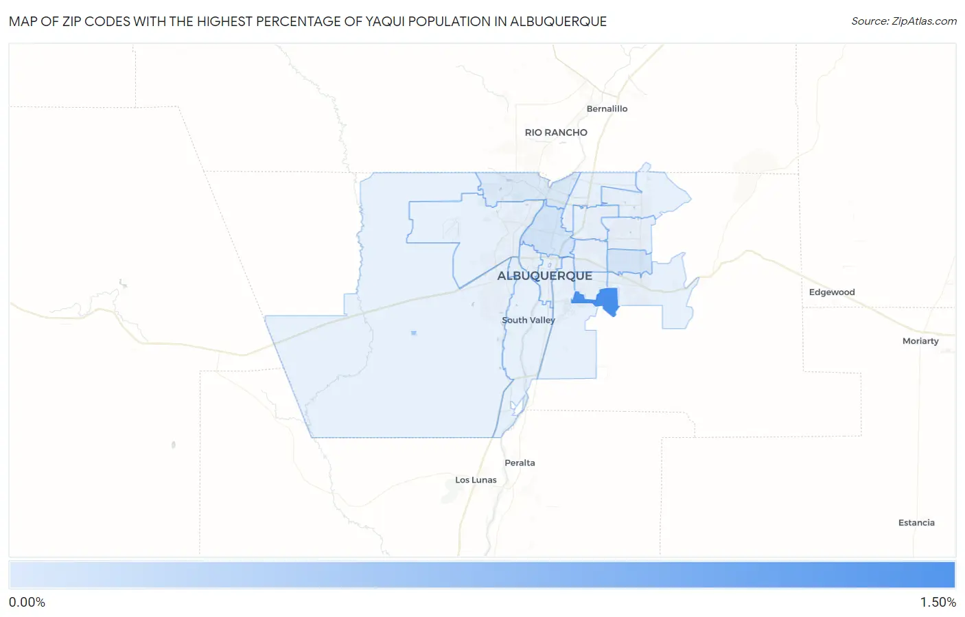 Zip Codes with the Highest Percentage of Yaqui Population in Albuquerque Map