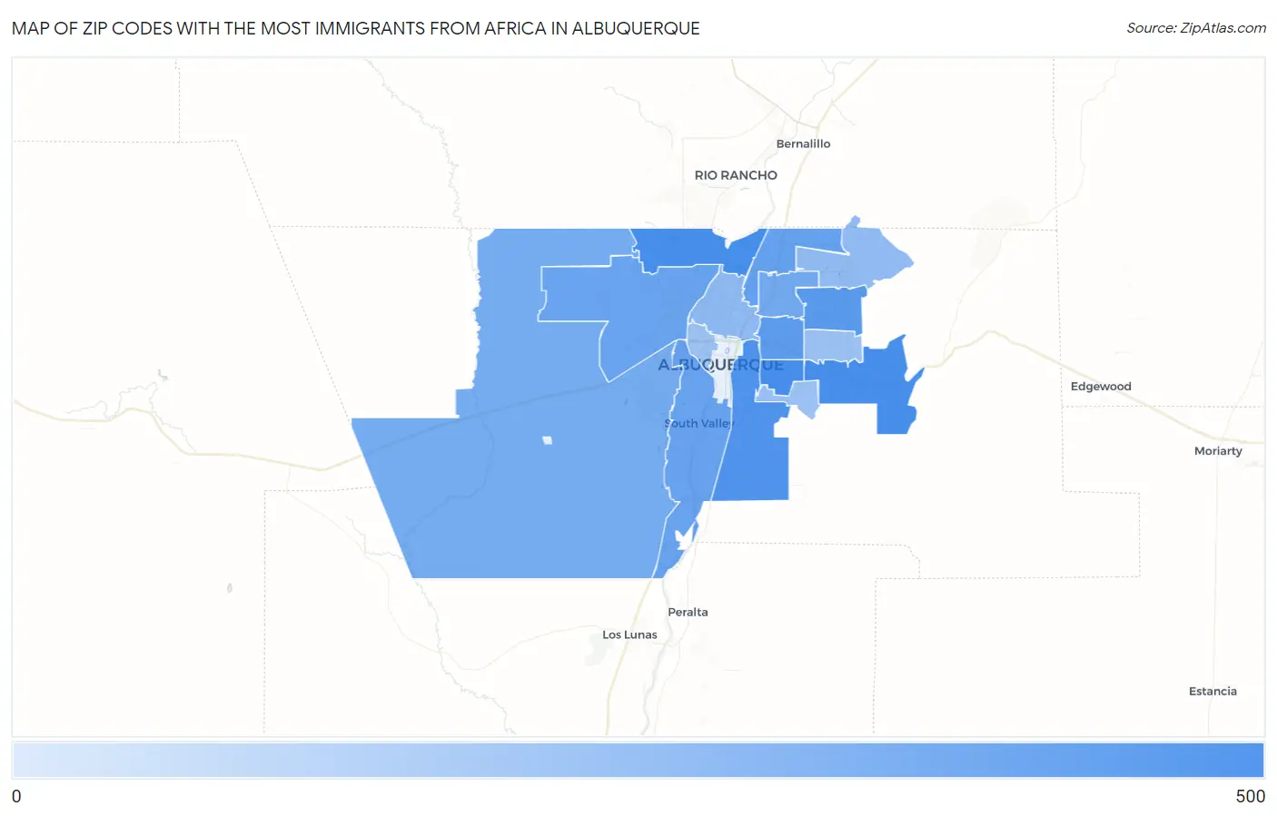 Zip Codes with the Most Immigrants from Africa in Albuquerque Map