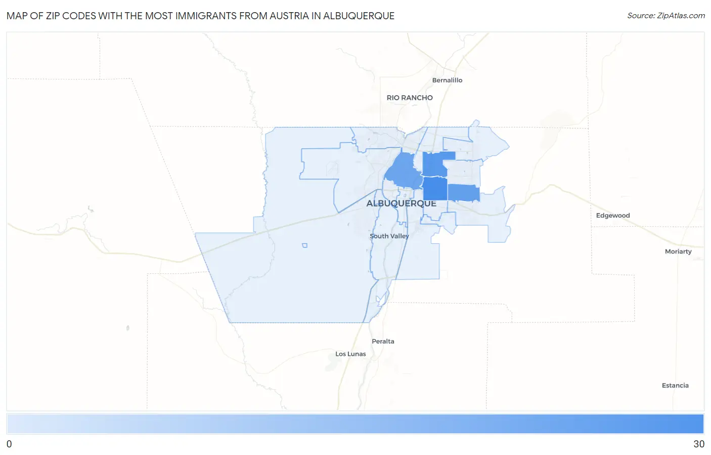 Zip Codes with the Most Immigrants from Austria in Albuquerque Map