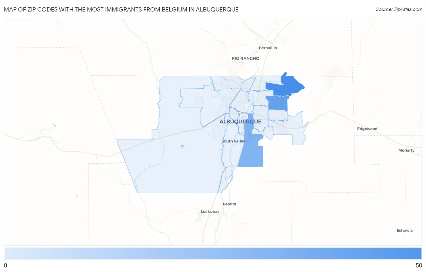 Zip Codes with the Most Immigrants from Belgium in Albuquerque Map