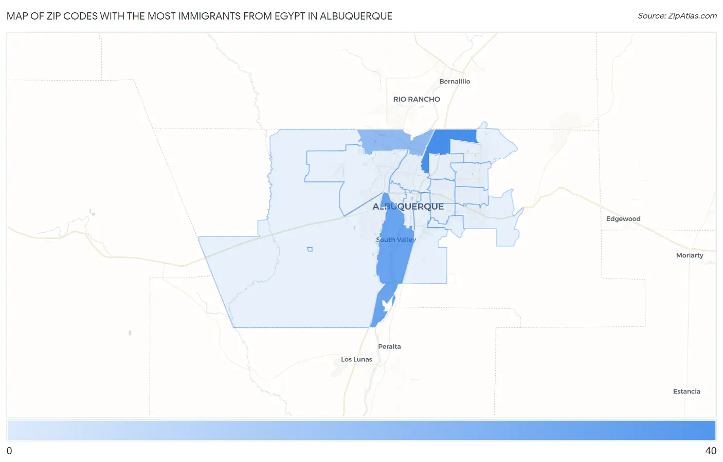 Zip Codes with the Most Immigrants from Egypt in Albuquerque Map