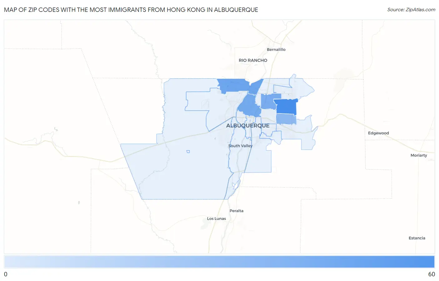 Zip Codes with the Most Immigrants from Hong Kong in Albuquerque Map