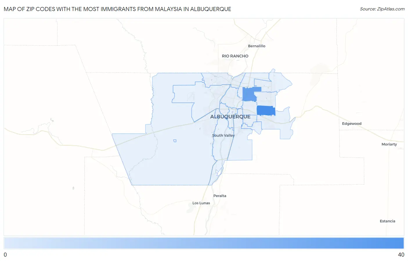 Zip Codes with the Most Immigrants from Malaysia in Albuquerque Map