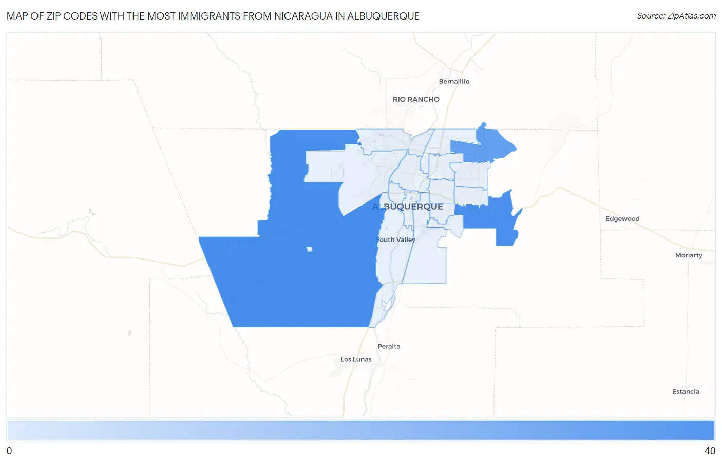 Zip Codes with the Most Immigrants from Nicaragua in Albuquerque Map